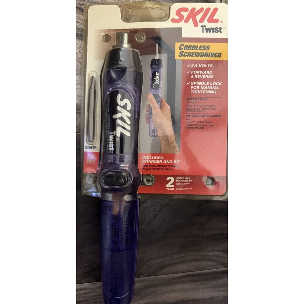 SKIL Twist 2106TP 2.4V Cordless Screwdriver Purple Charger & Bit Vintage Package